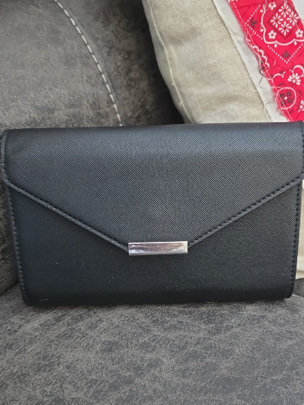 Classic Black Envelope Wallet with Silver Accent